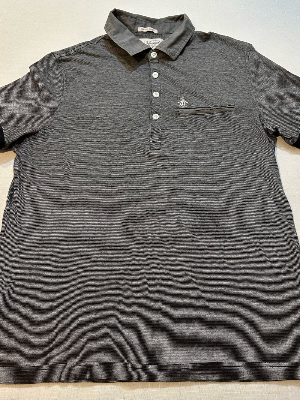 Penguin by Munsingwear Heritage Slim Fit Striped Polo Medium Gray Black